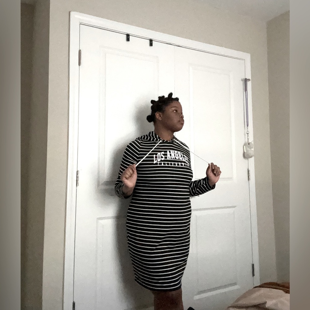 SHEIN Hooded Striped Long Sleeve Dress